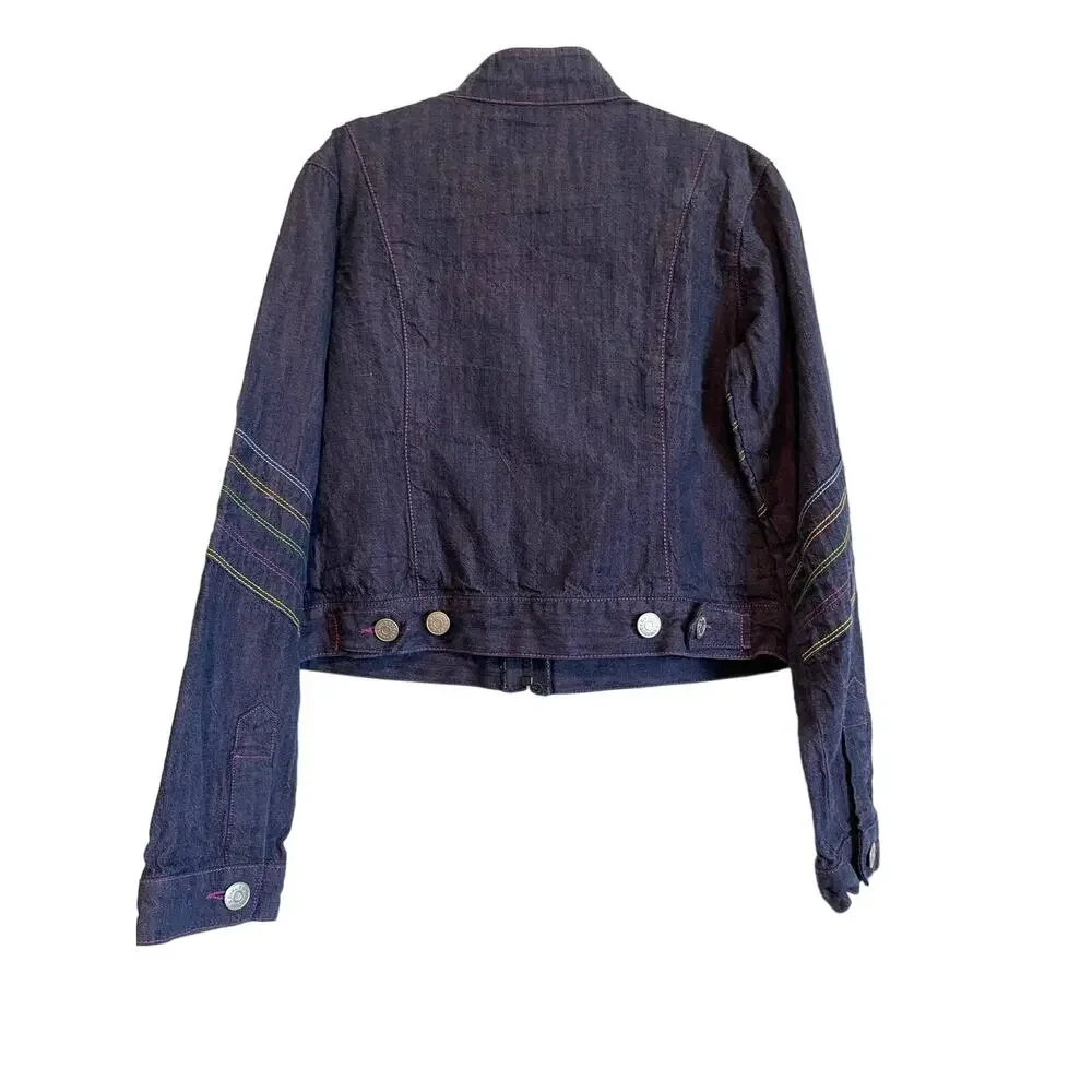American Girl Cropped Denim Jean Jacket Embroidered Lightweight Pockets Medium